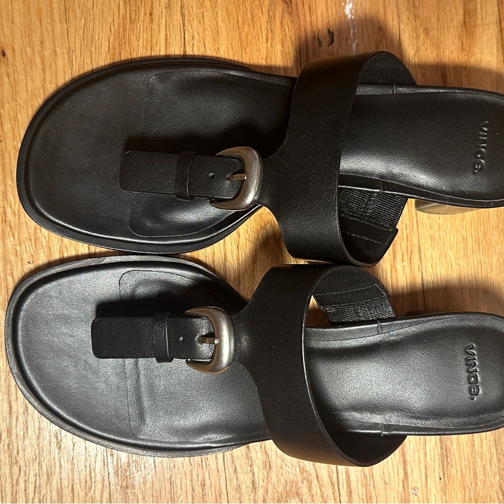 Vince Black Leather Slide Sandals